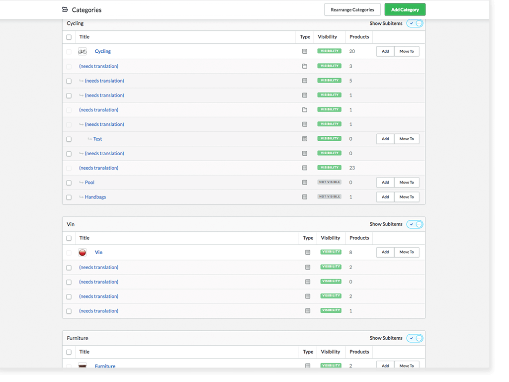 Catégories de produit Ligtspeed eCom