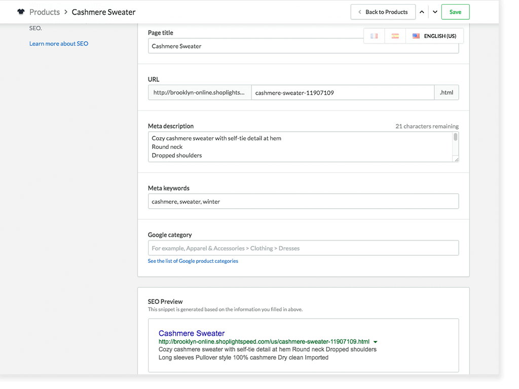 Référencement SEO dans Lightspeed eCom