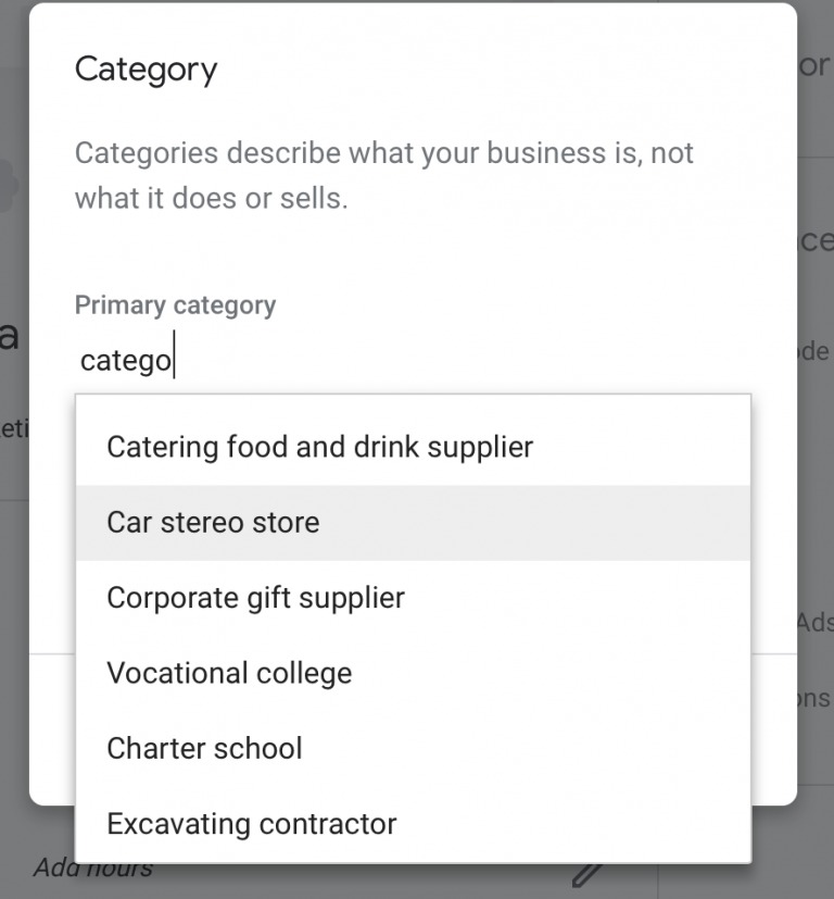 catégories google my business